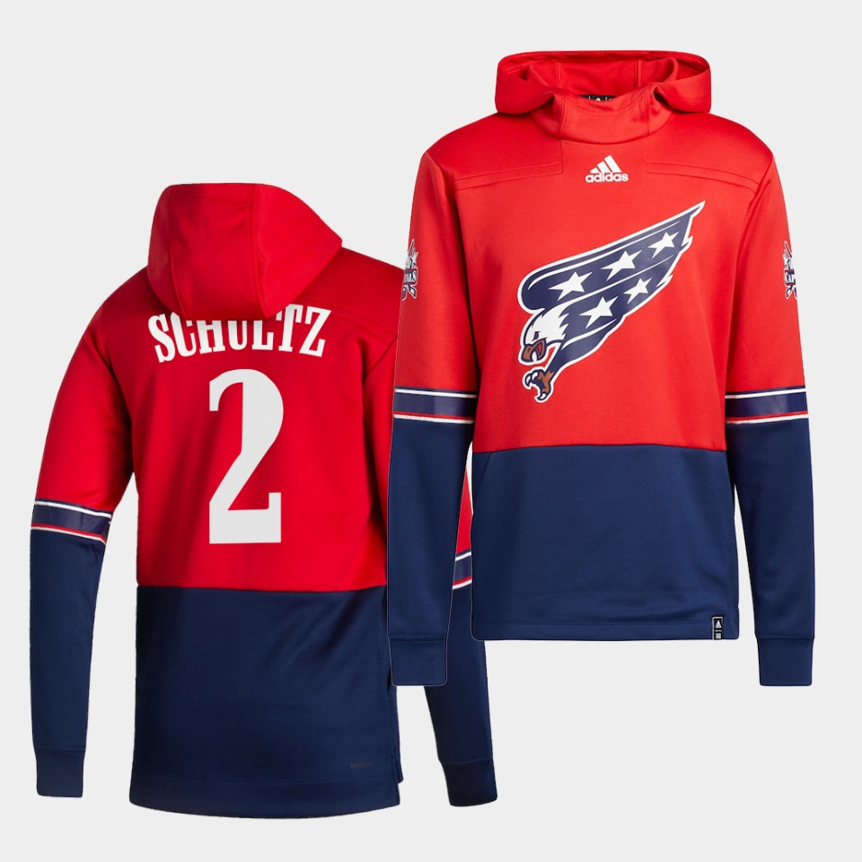 Men Washington Capitals #2 Schultz Red NHL 2021 Adidas Pullover Hoodie Jersey